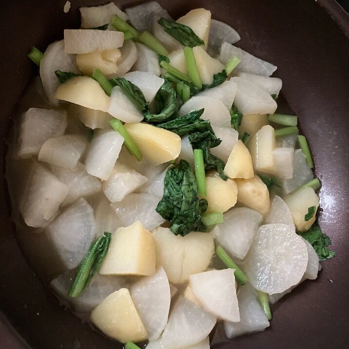 じゃがいもと大根と小松菜煮